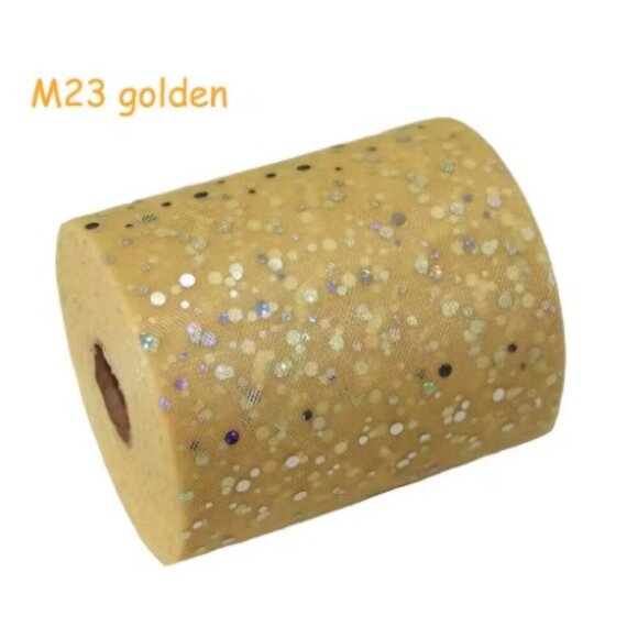 Sequin Dot Tulle - 6" x 100 FT - GOLDEN - Picture 1 of 1